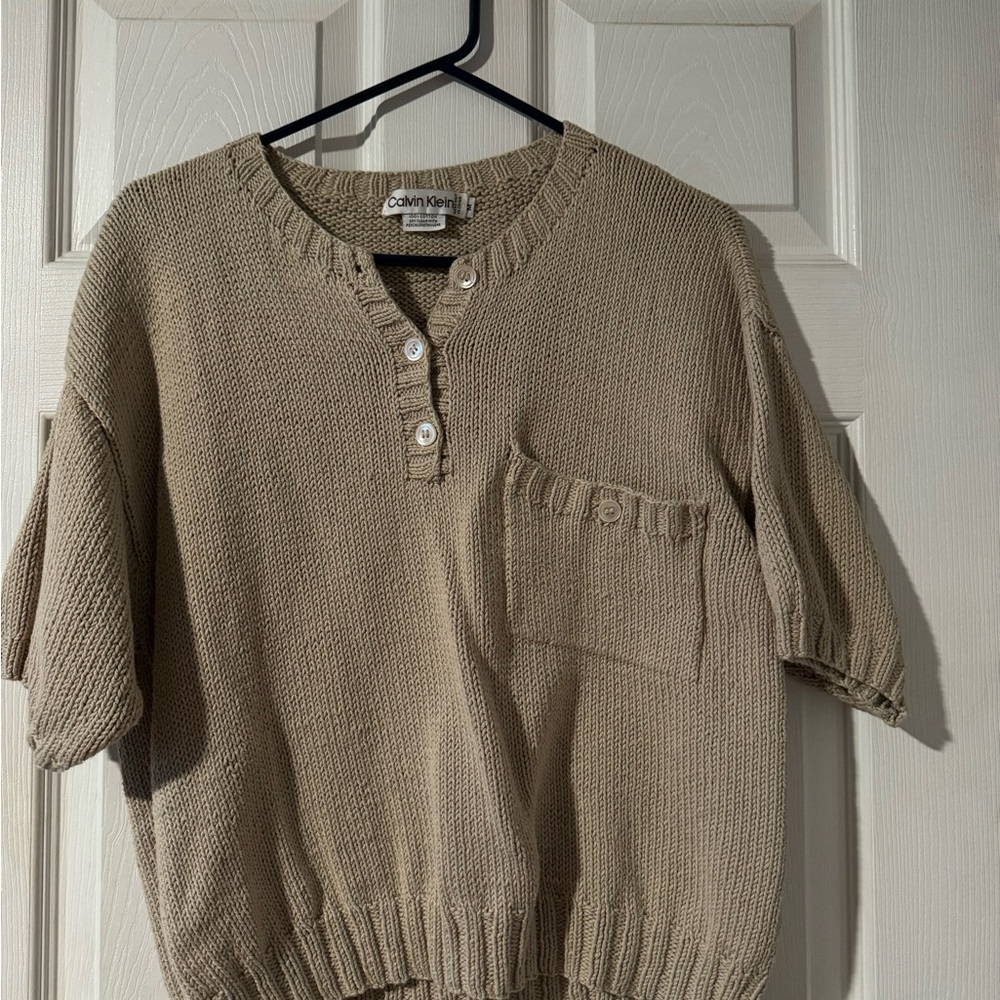Calvin Klein Beige Short-Sleeve Knit Sweater